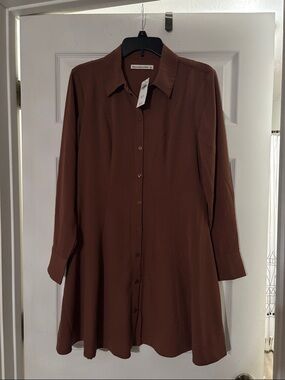 Abercrombie & Fitch Brown Long-Sleeve Mini Shirt Dress